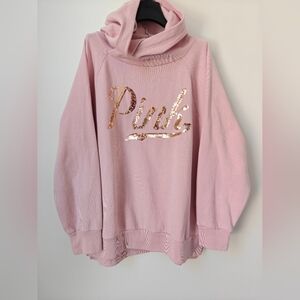 Victoria's Secret PINK oversized Funnel Neck sweatshirt Sequin gold "Pink" logo